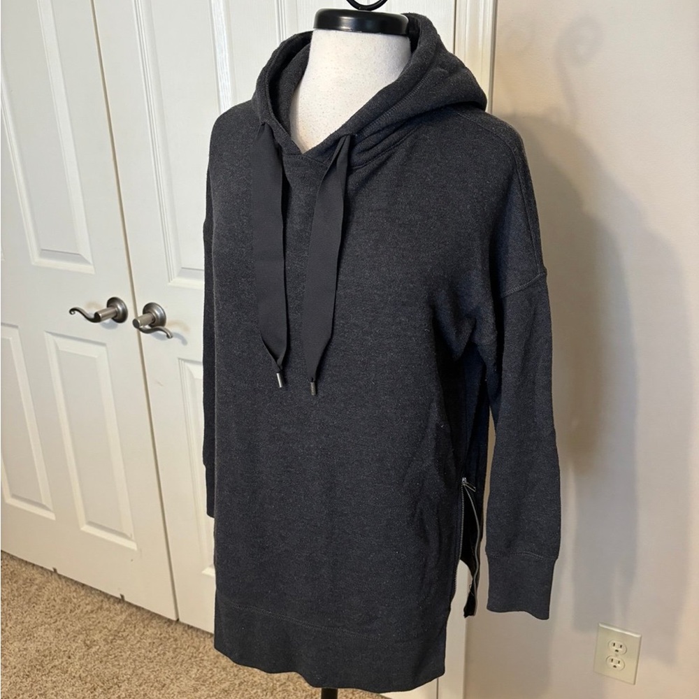 AERIE Zip sides tunic hoodie - size XS - charcoal grey.  Cute ribbon tie accent